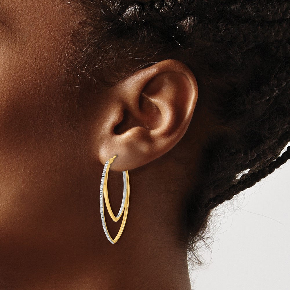 Polished and Rhodium Diamond-cut V Shape Hoop Earrings