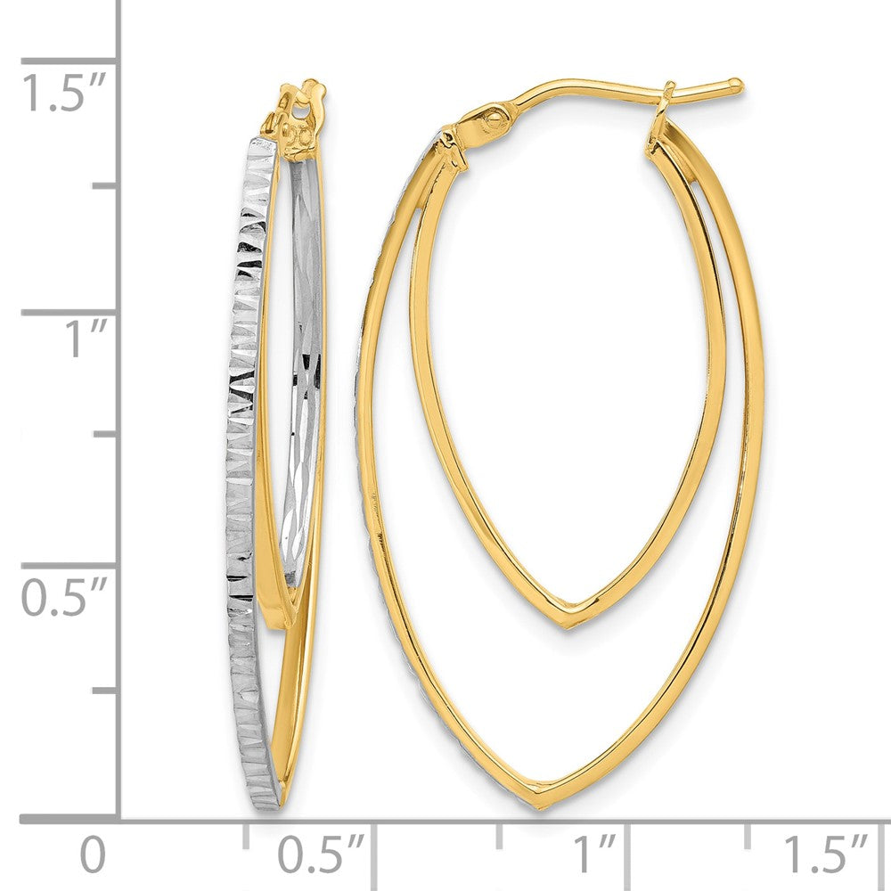Polished and Rhodium Diamond-cut V Shape Hoop Earrings