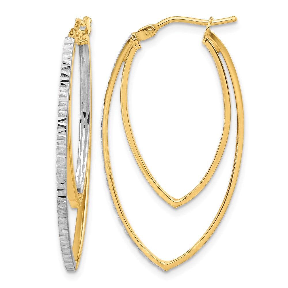 Polished and Rhodium Diamond-cut V Shape Hoop Earrings