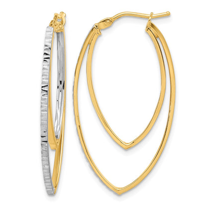 Polished and Rhodium Diamond-cut V Shape Hoop Earrings