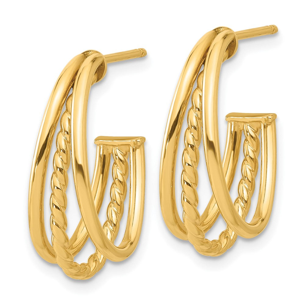 Polished and Twist Oval Multi Row J-Hoop Post Earrings