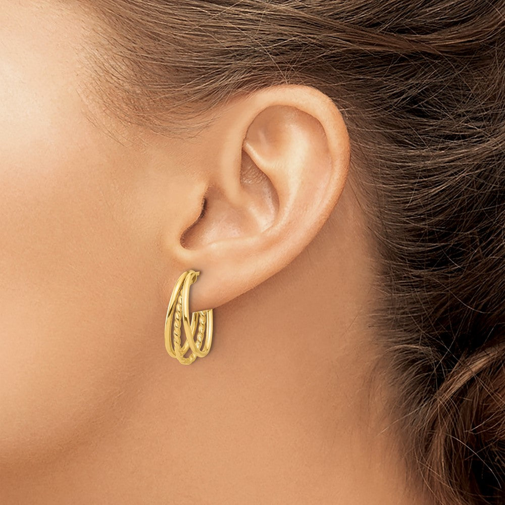 Polished and Twist Oval Multi Row J-Hoop Post Earrings