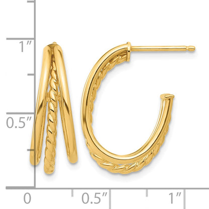 Polished and Twist Oval Multi Row J-Hoop Post Earrings