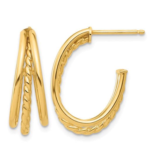 Polished and Twist Oval Multi Row J-Hoop Post Earrings