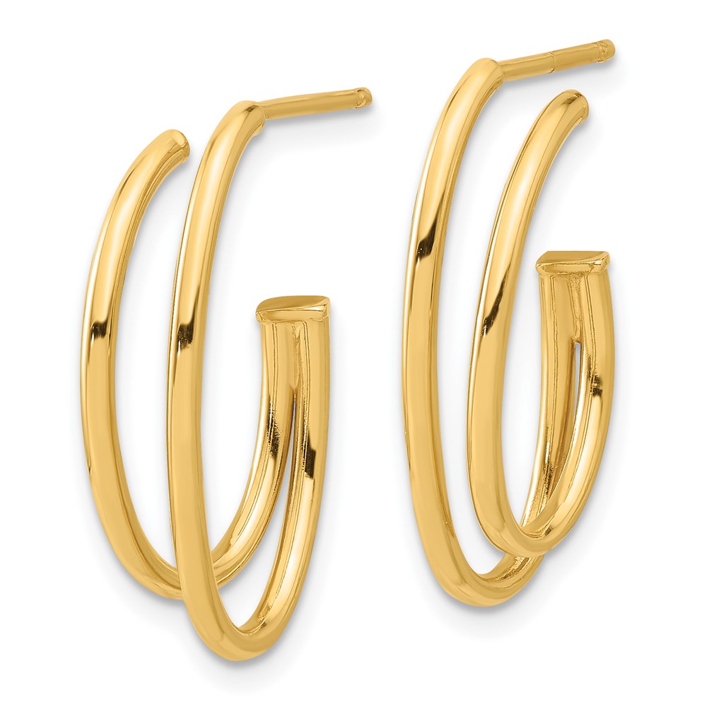 Polished Oval /Double Strand J-Hoop Post Earrings