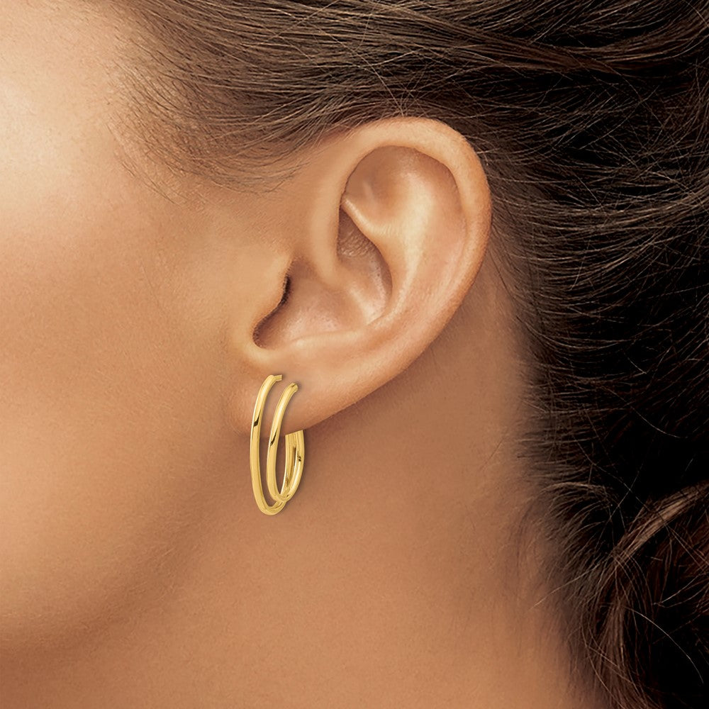 Polished Oval /Double Strand J-Hoop Post Earrings