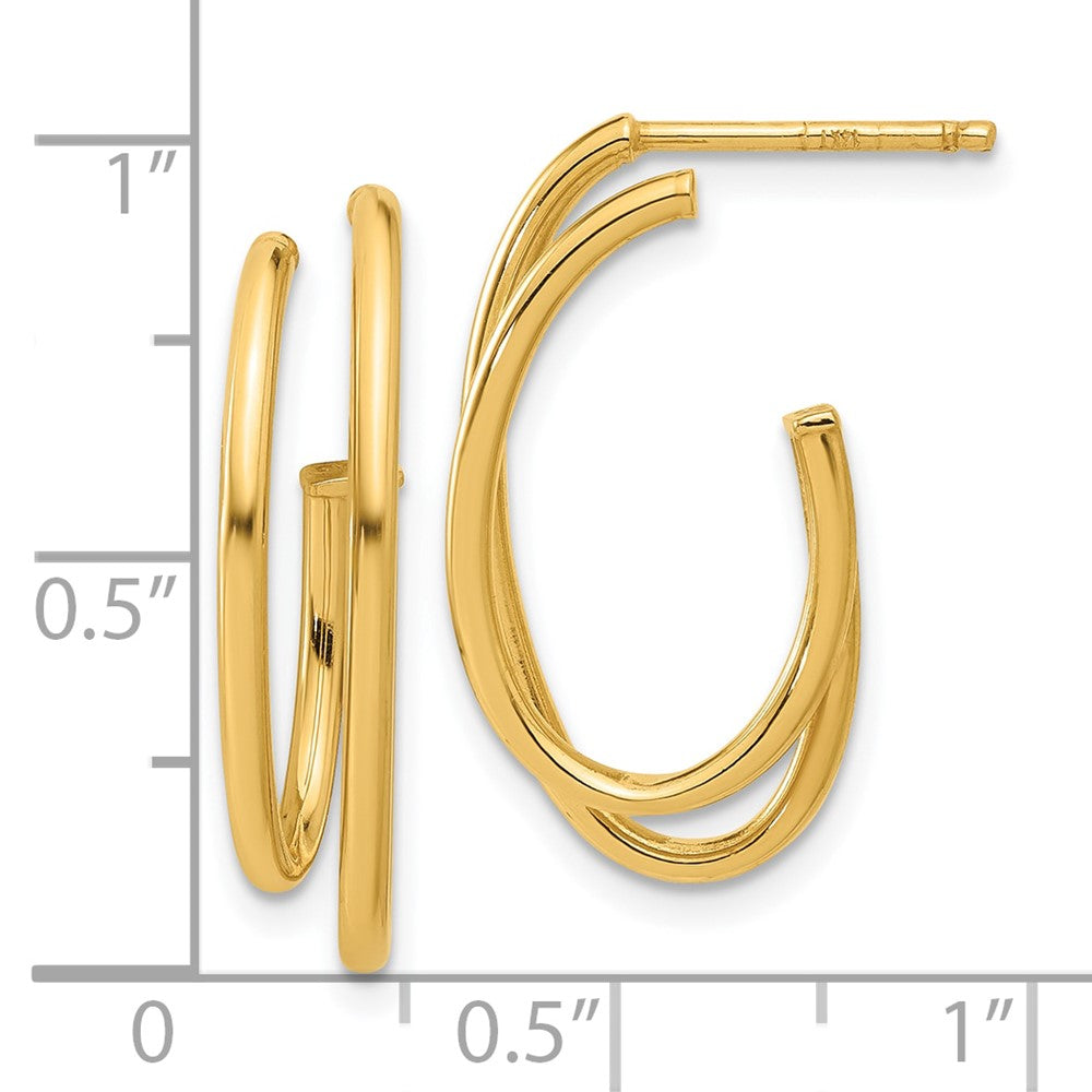 Polished Oval /Double Strand J-Hoop Post Earrings