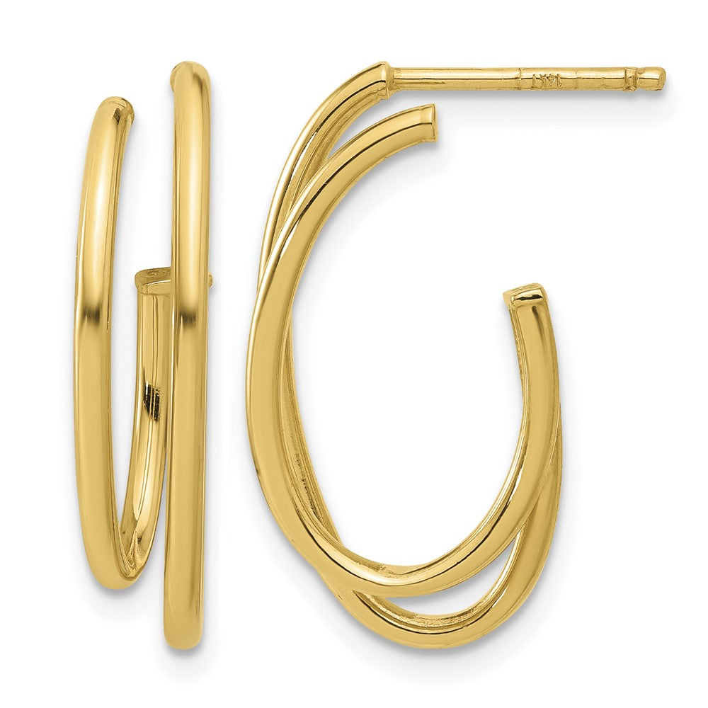 Polished Oval /Double Strand J-Hoop Post Earrings