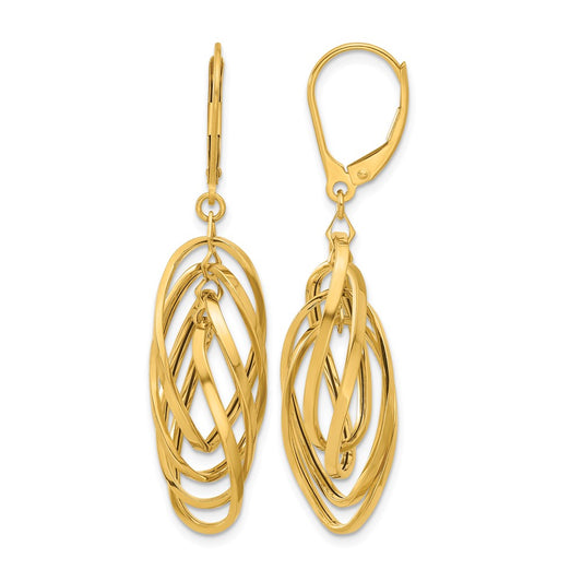 Polished Oval Twisted Dangle Leverback Earrings - 12.5mm