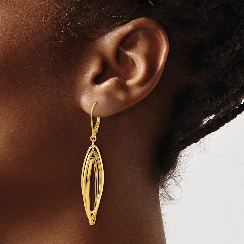 Polished Oval Twisted Dangle Leverback Earrings - 9.5mm