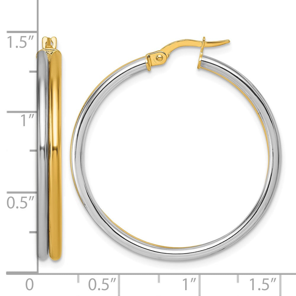 Polished Round Hoop Earrings - Yellow Gold with Rhodium