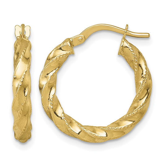 Polished Diamond-cut Twist Hoop Earrings - 1.67g