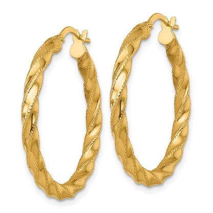 Polished Diamond-cut Twist Hoop Earrings - 2.48g