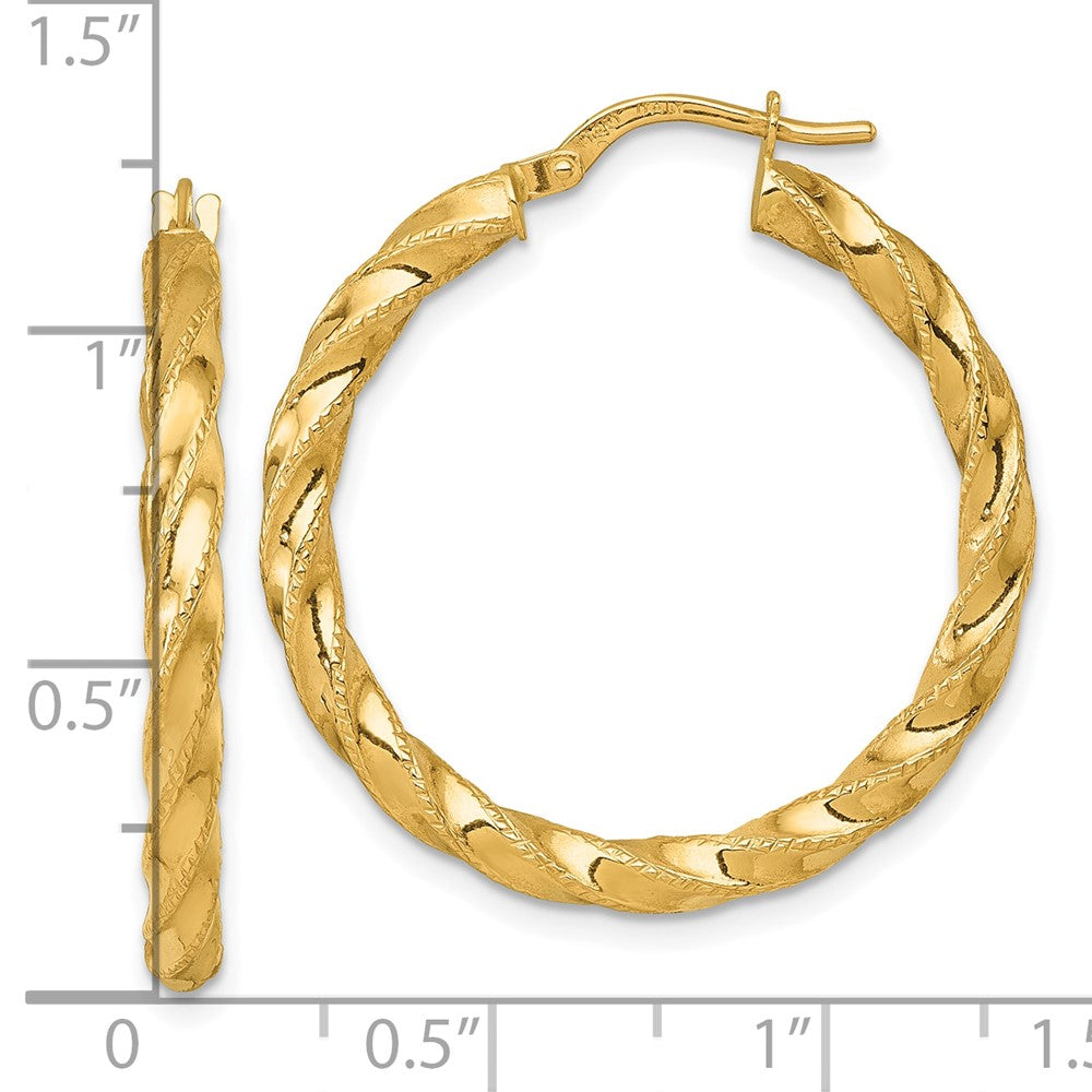 Polished Diamond-cut Twist Hoop Earrings - 2.48g