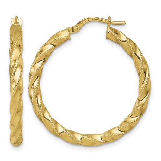 Polished Diamond-cut Twist Hoop Earrings - 2.48g