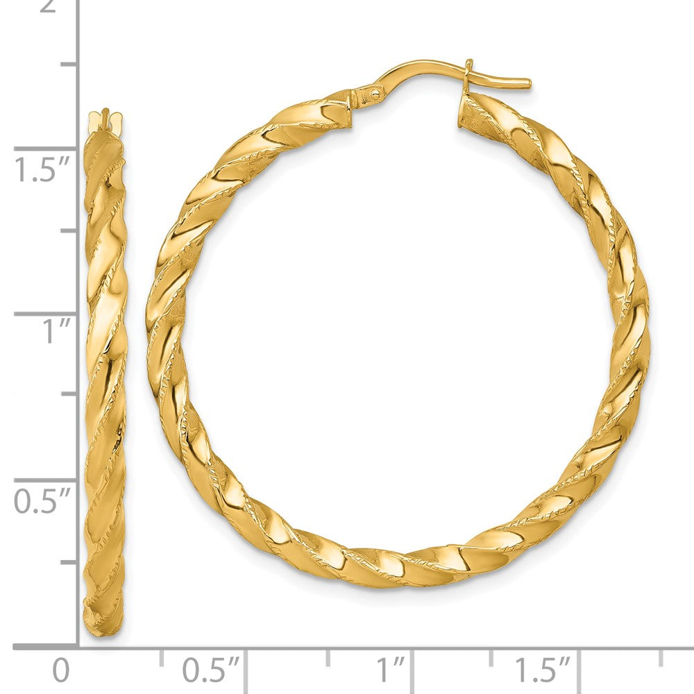 Polished Diamond-cut Twist Hoop Earrings - 3.29g