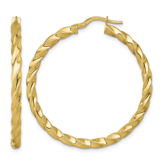 Polished Diamond-cut Twist Hoop Earrings - 3.29g
