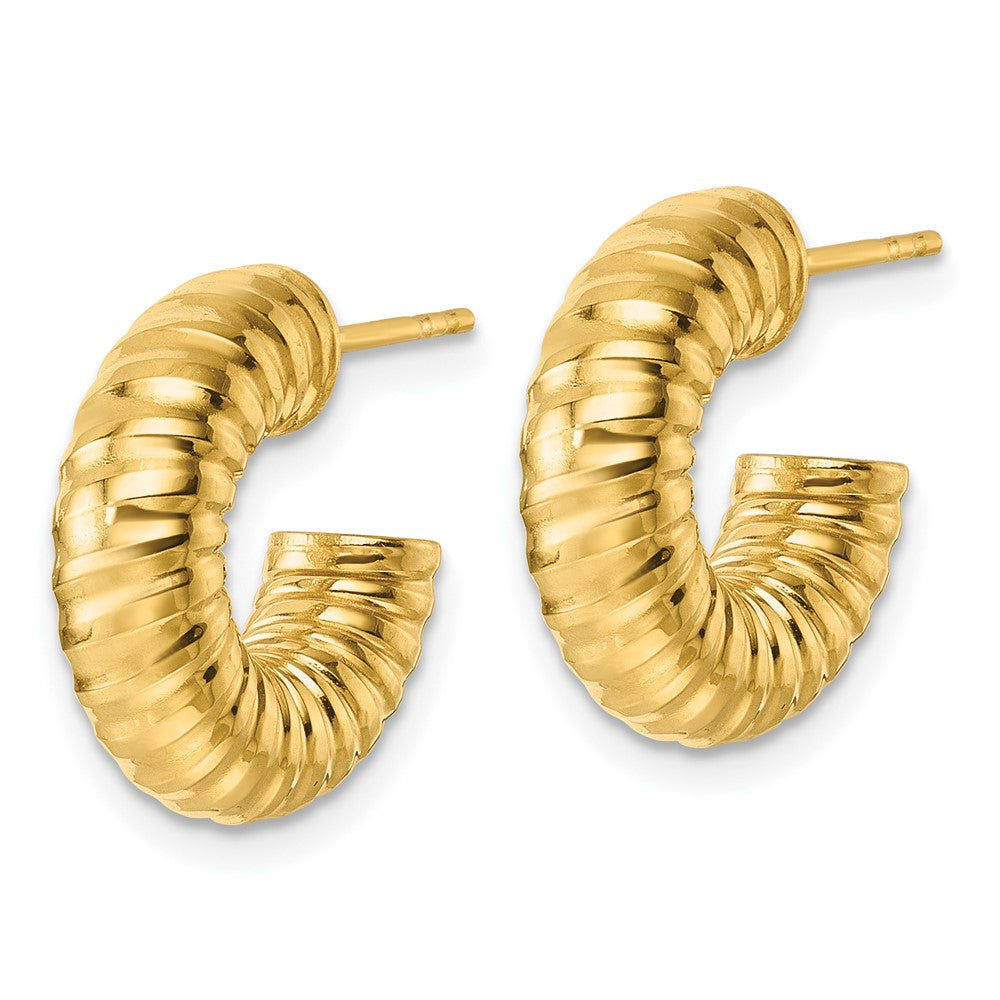 Polished 5mm Textured Tube Post Hoop Earrings - 2.24g