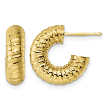 Polished 5mm Textured Tube Post Hoop Earrings - 2.24g
