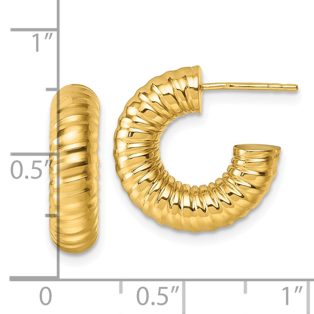 Polished 5mm Textured Tube Post Hoop Earrings - 2.51g