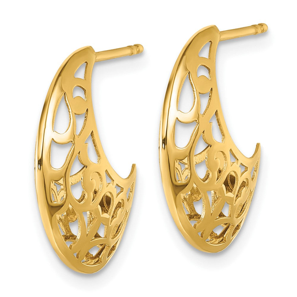 Polished Fancy Cut Out Design Post J-Hoop Earrings - 6mm
