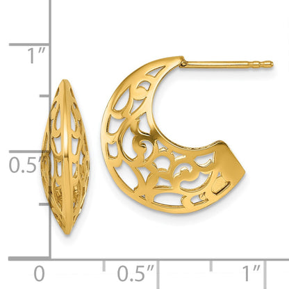 Polished Fancy Cut Out Design Post J-Hoop Earrings - 6mm