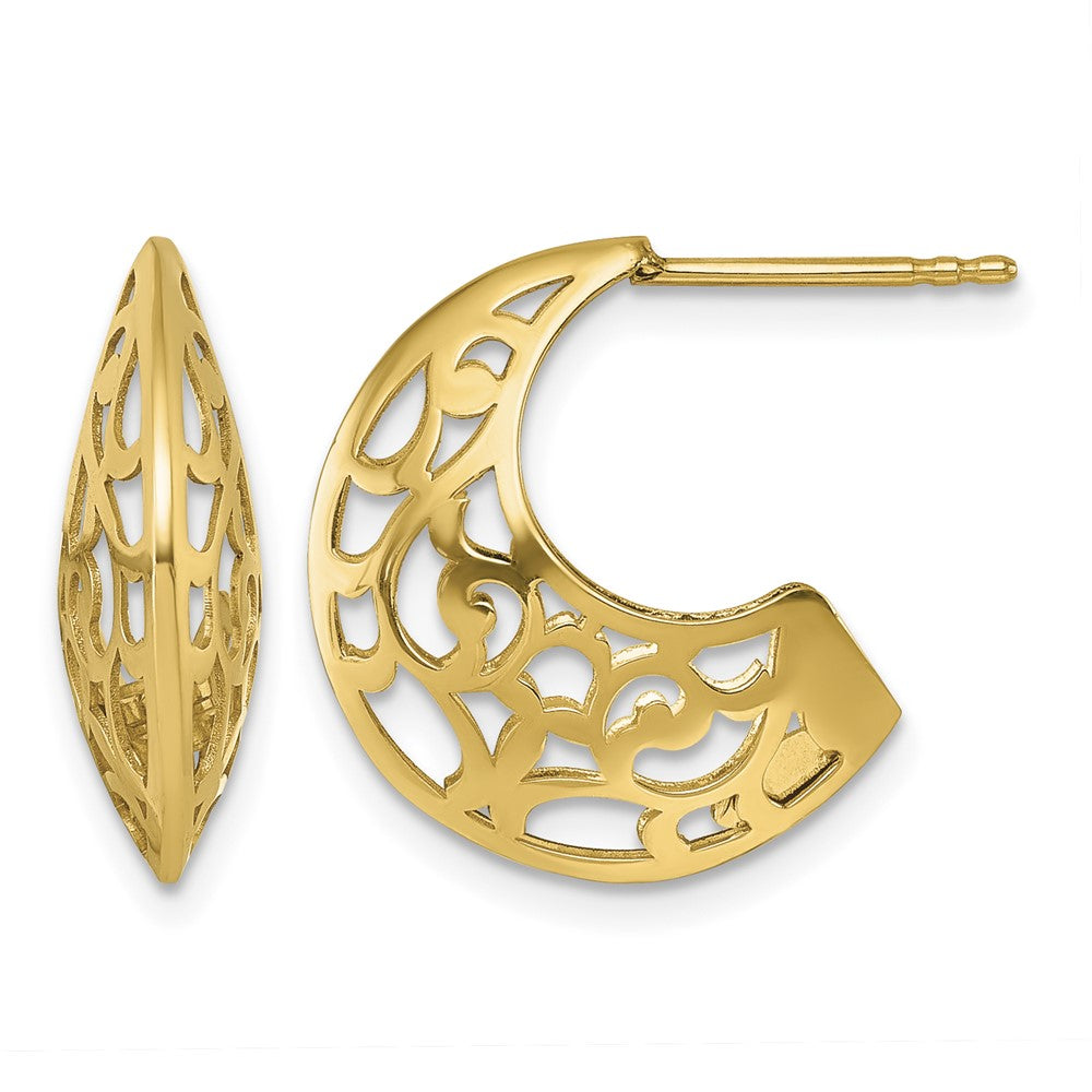 Polished Fancy Cut Out Design Post J-Hoop Earrings - 6mm