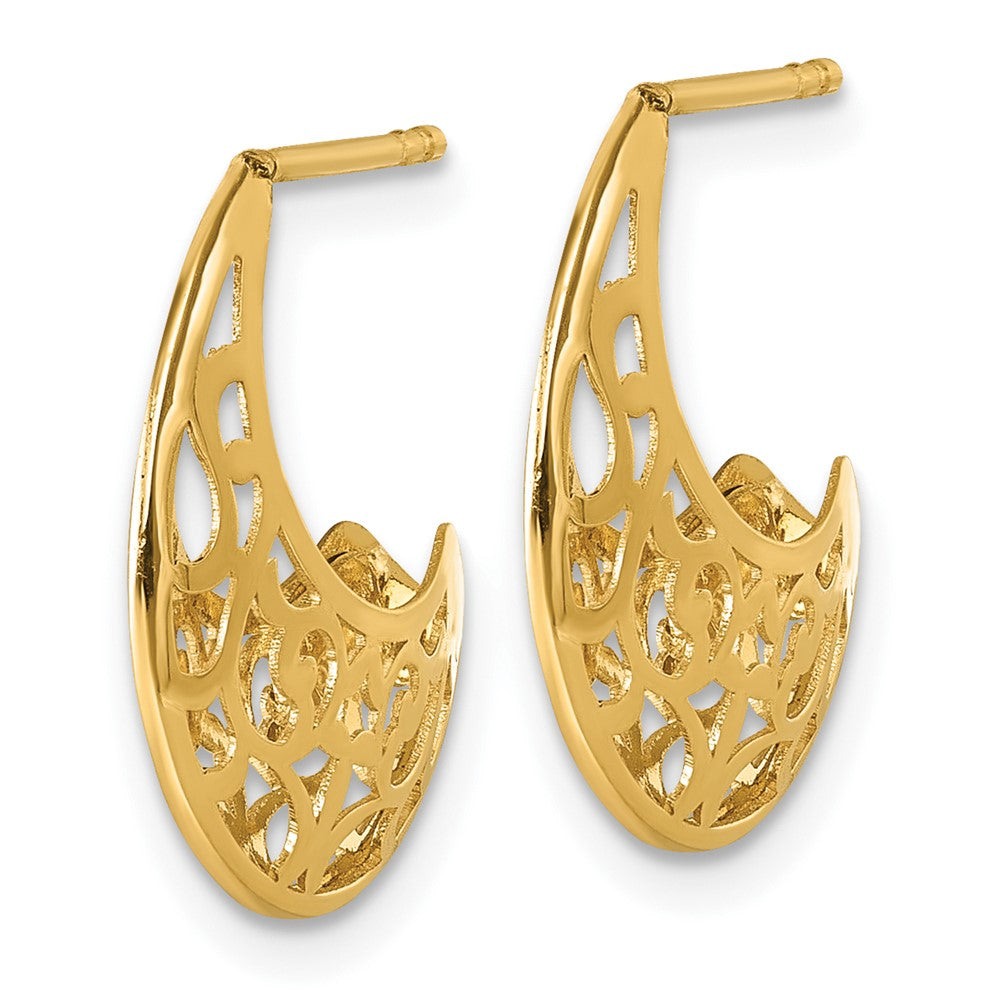 Polished Fancy Cut Out Design Post J-Hoop Earrings - 4.75mm