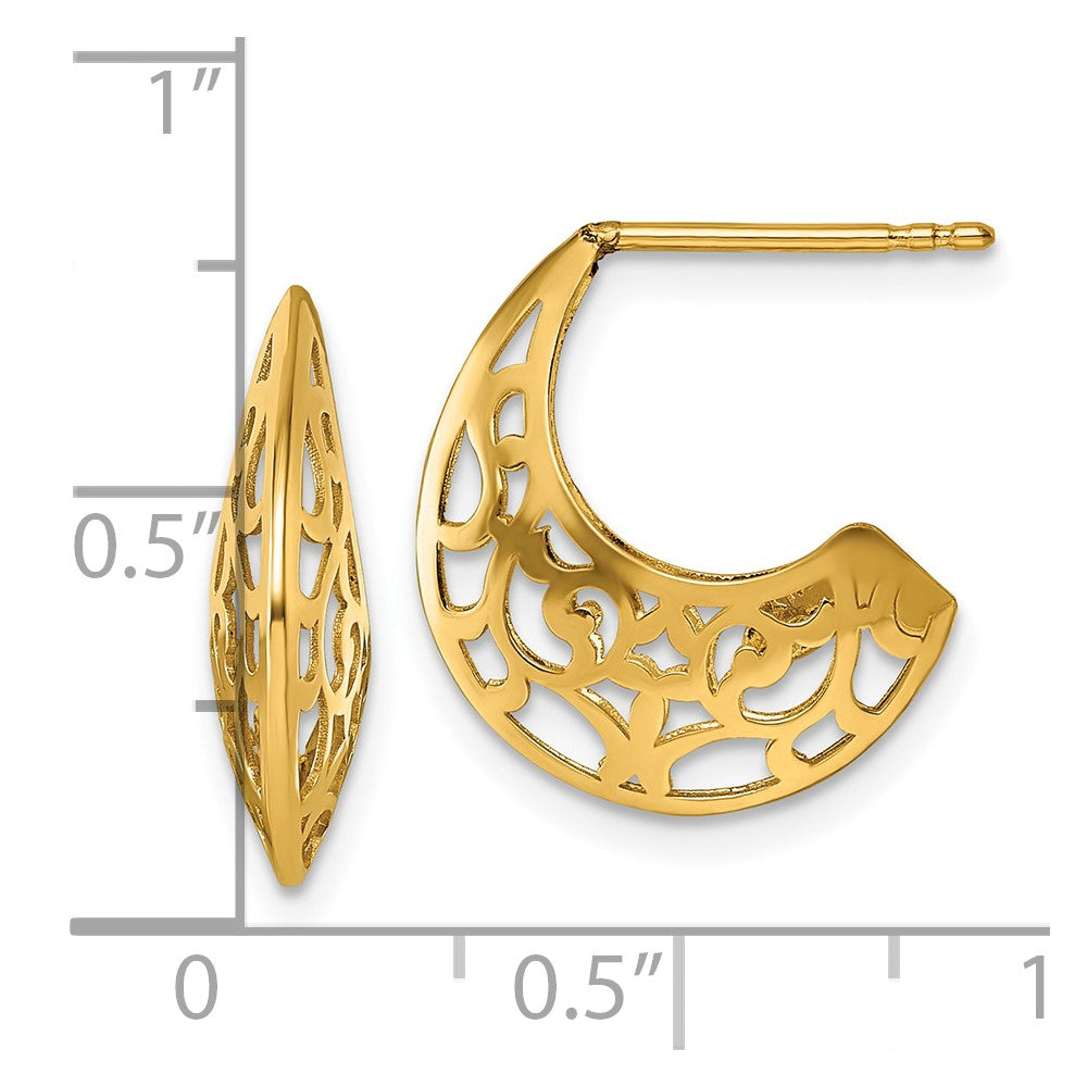 Polished Fancy Cut Out Design Post J-Hoop Earrings - 4.75mm