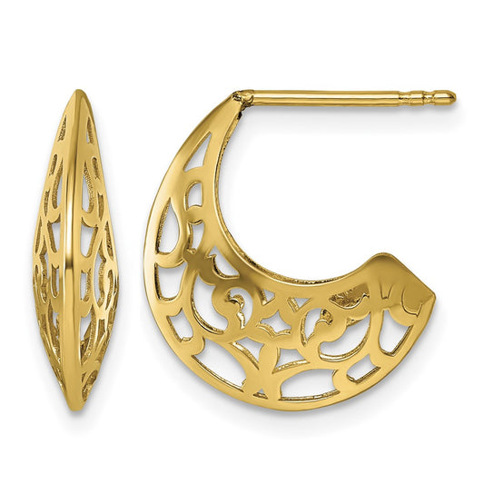 Polished Fancy Cut Out Design Post J-Hoop Earrings - 4.75mm