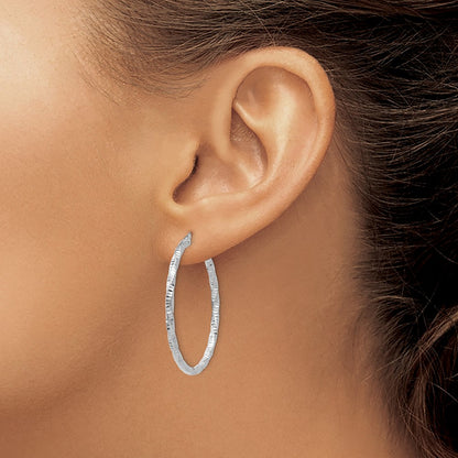 Polished and Textured Hoop Earrings - White Gold