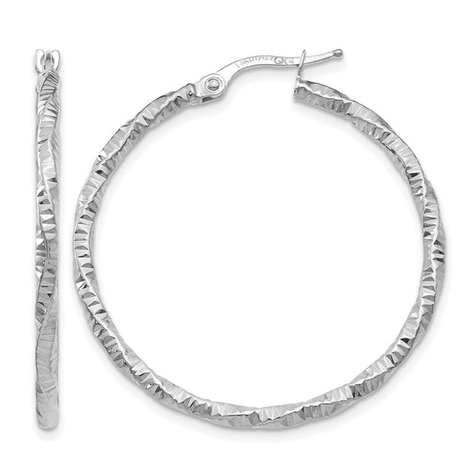 Polished and Textured Hoop Earrings - White Gold