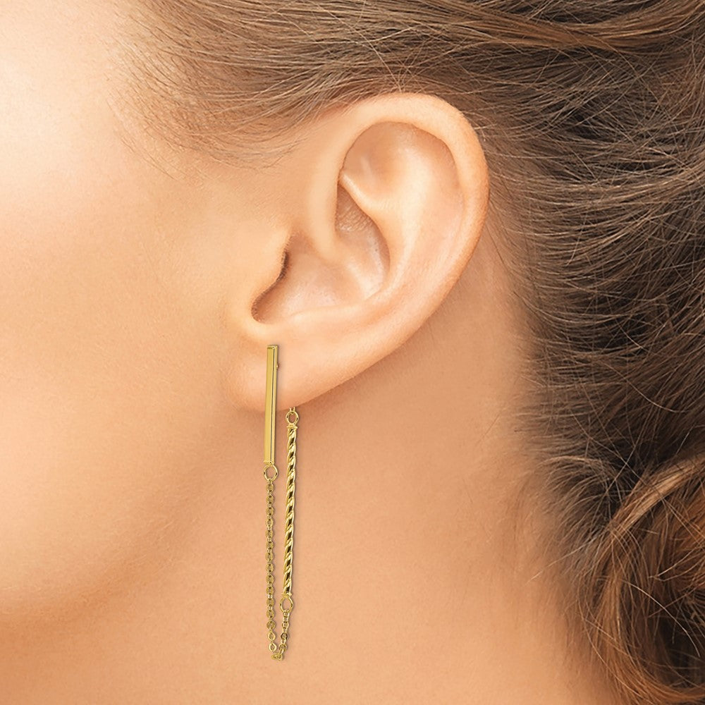 Polished and Twisted Bar w/Chain Post Earrings