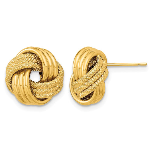 Polished Textured Triple Love Knot Post Earrings - 1.68g