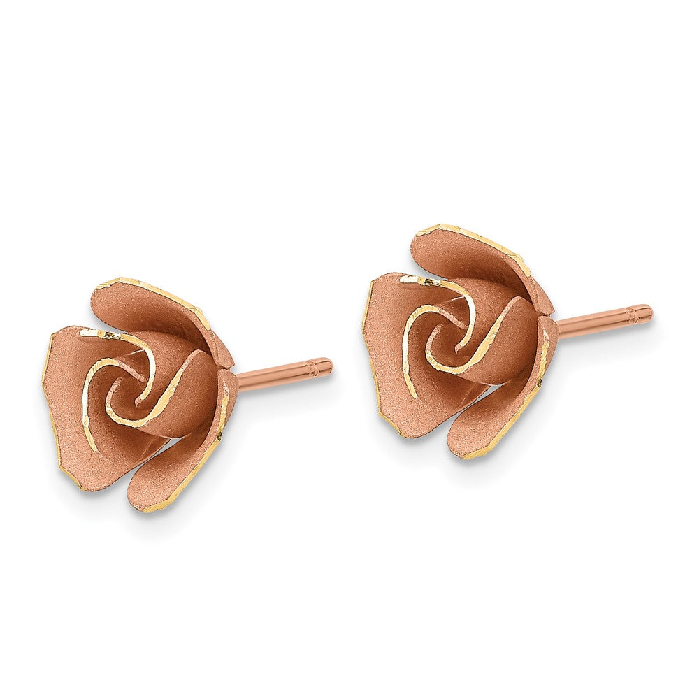 Satin Finish D/C Rose Post Earrings - 9.2mm