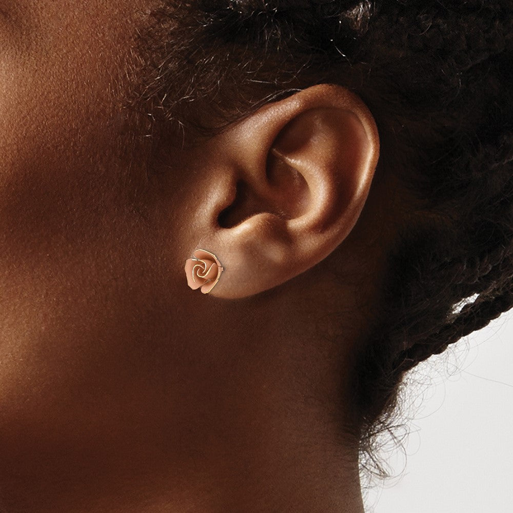 Satin Finish D/C Rose Post Earrings - 9.2mm