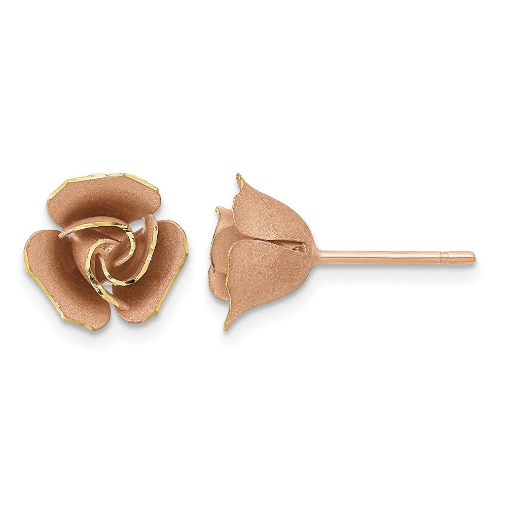 Satin Finish D/C Rose Post Earrings - 9.2mm