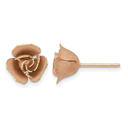 Satin Finish D/C Rose Post Earrings - 9.2mm