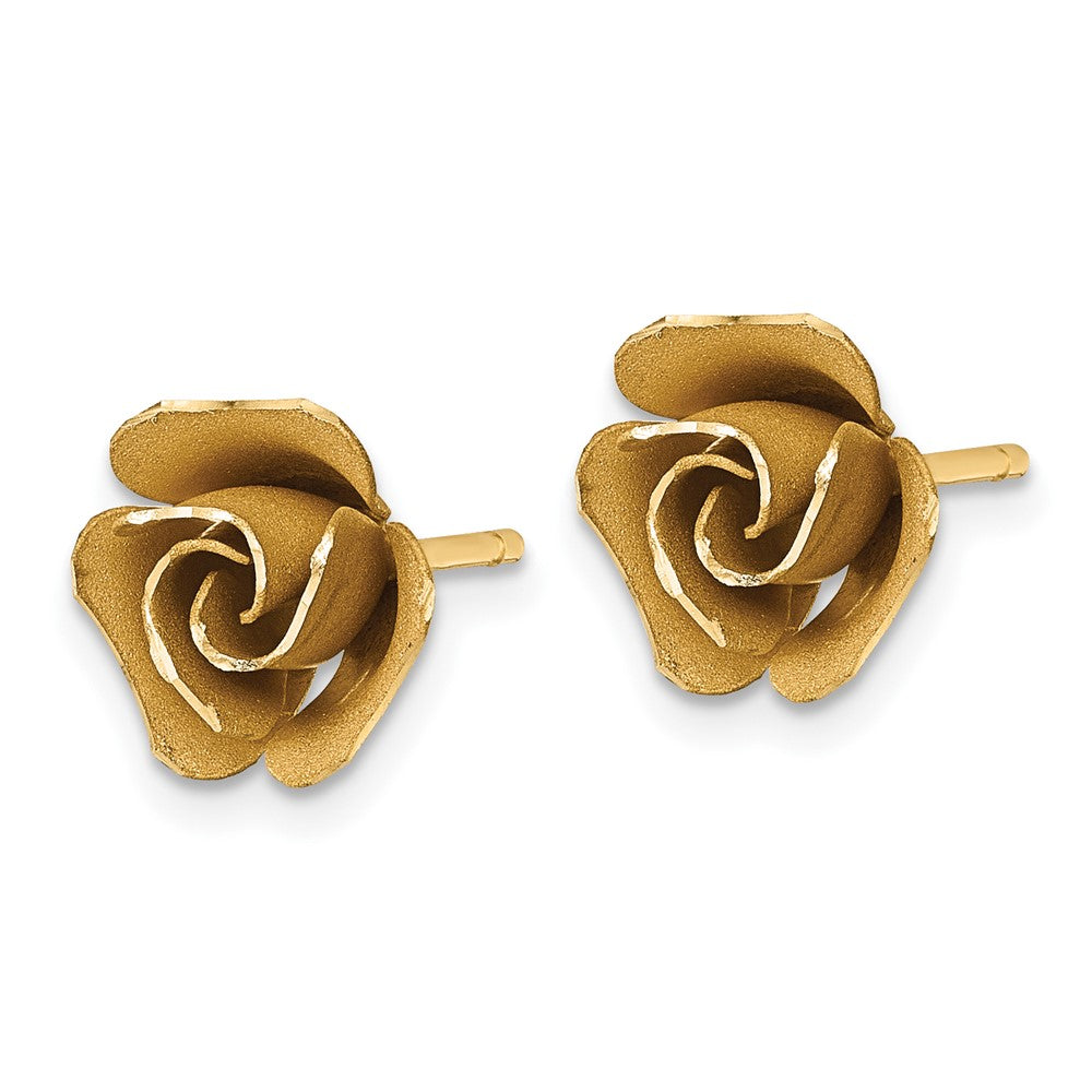 Brushed Rose Flower Earrings - Yellow Gold