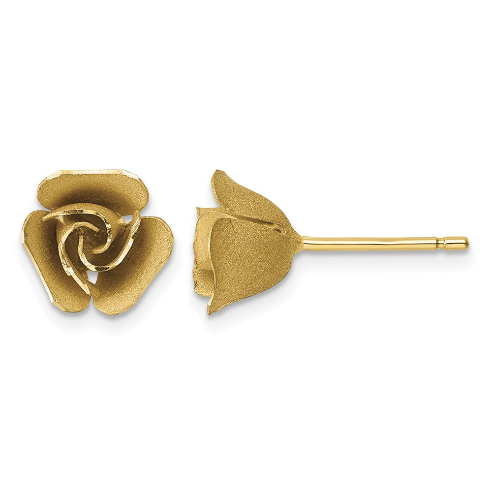 Brushed Rose Flower Earrings - Yellow Gold