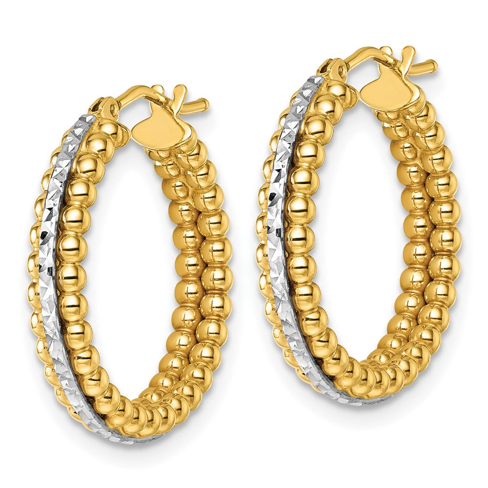 Polished and Diamond-cut and Beaded Hoop earrings - 3.02g