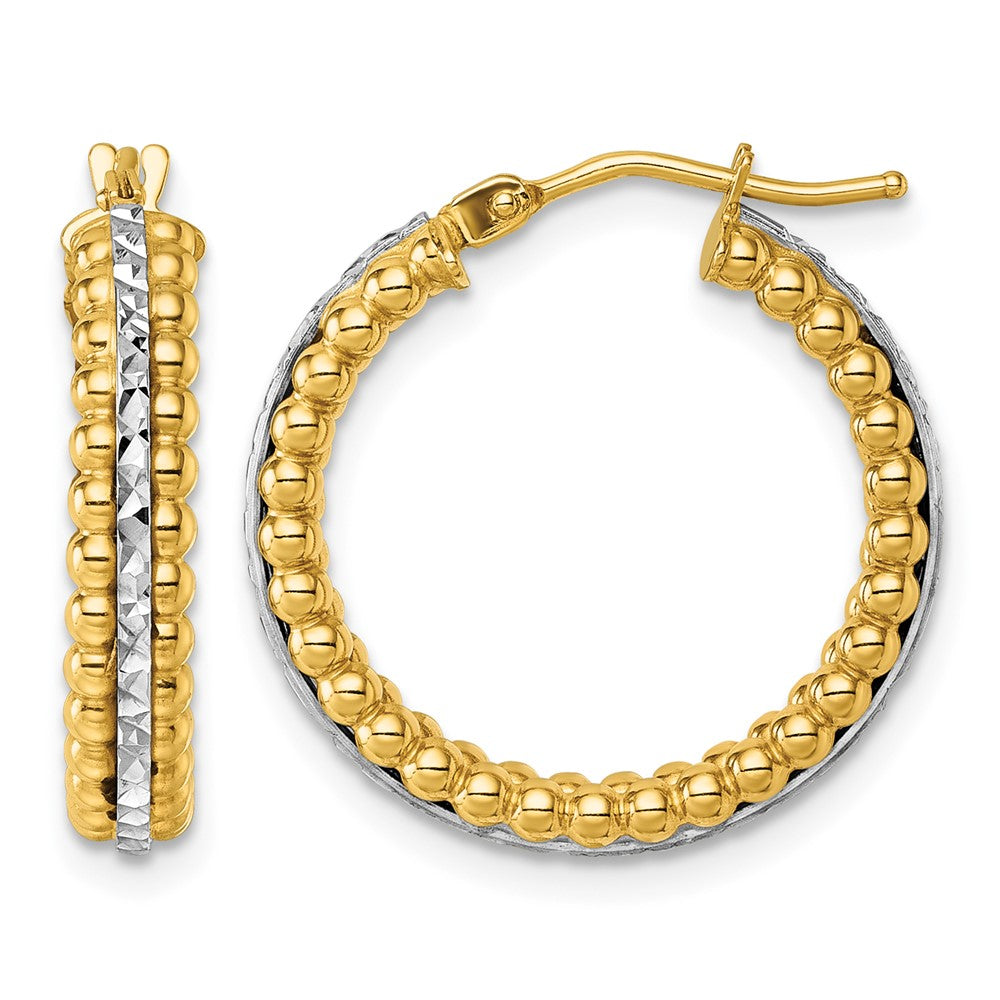 Polished and Diamond-cut and Beaded Hoop earrings - 3.02g