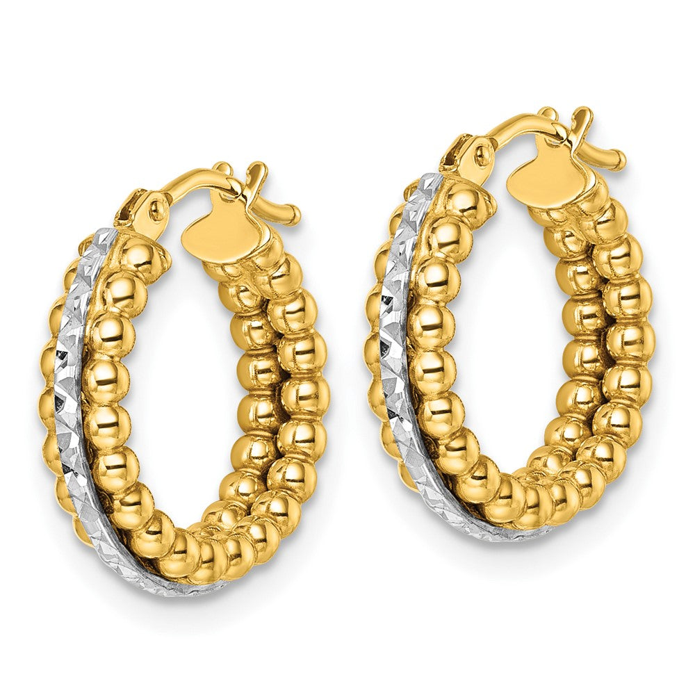 Polished and Diamond-cut and Beaded Hoop earrings - 2.45g