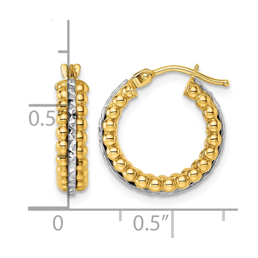 Polished and Diamond-cut and Beaded Hoop earrings - 2.45g