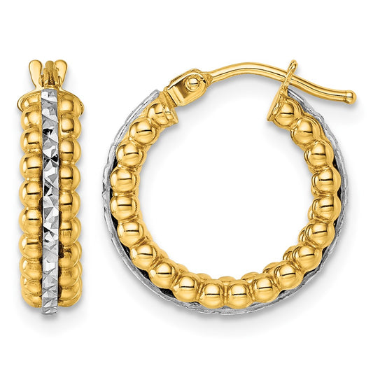Polished and Diamond-cut and Beaded Hoop earrings - 2.45g