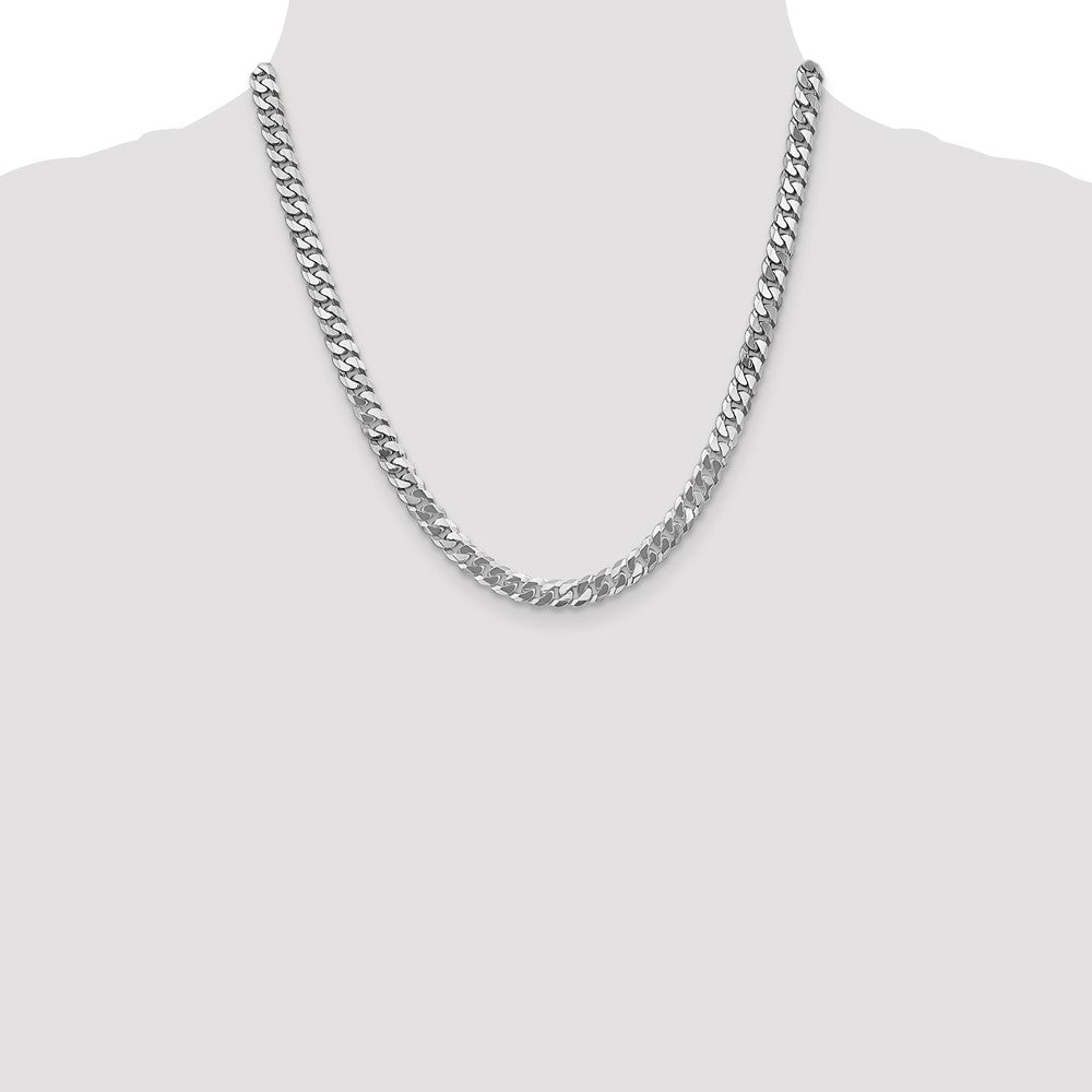 6.25mm Flat Beveled Curb Chain - White Gold