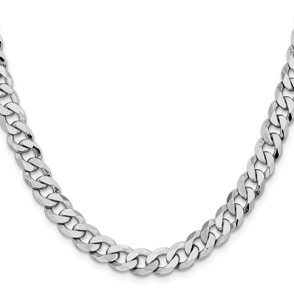8mm Flat Beveled Curb Chain - White Gold