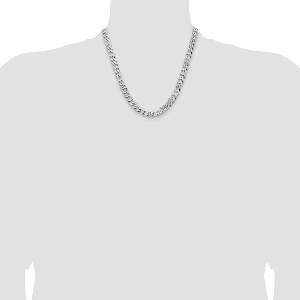 8mm Flat Beveled Curb Chain - White Gold