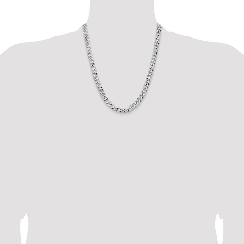 8mm Flat Beveled Curb Chain - White Gold