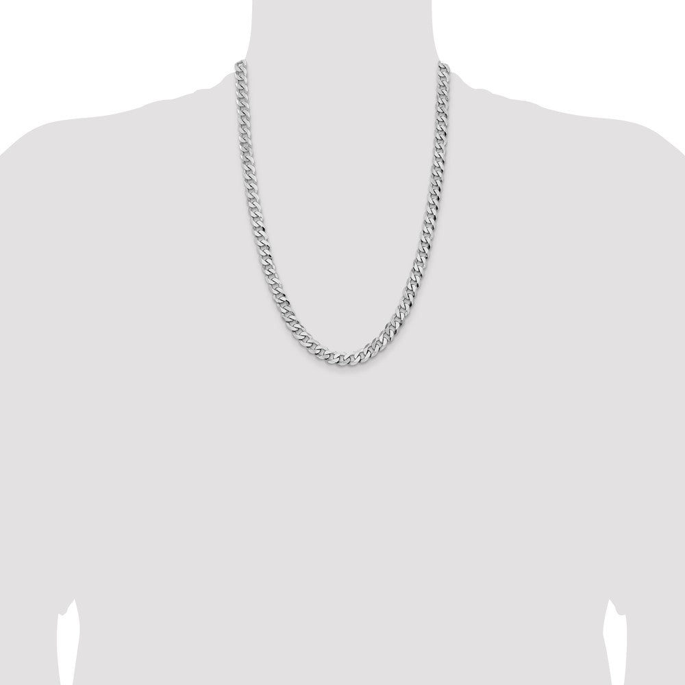 8mm Flat Beveled Curb Chain - White Gold